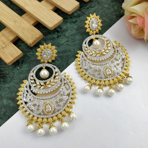American Diamond Designer Earring With White & Gold Color Stone For Women (E672)