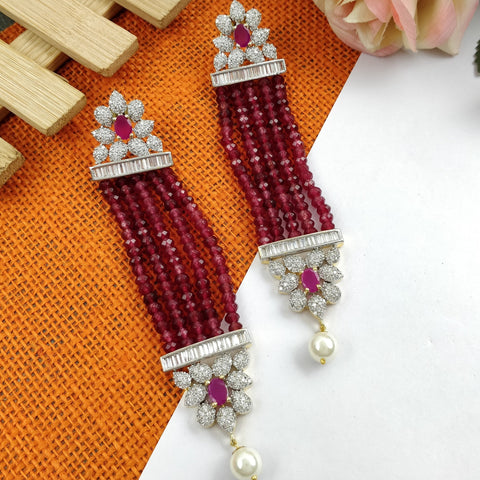 American Diamond Red Beads Danglers Earrings With White Pearl For Women And Girls (E682)