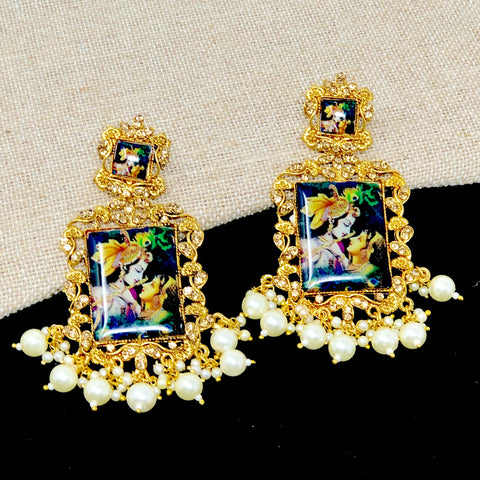 Radha Krishna Figure Earrings in Gold Tone - PAAIE