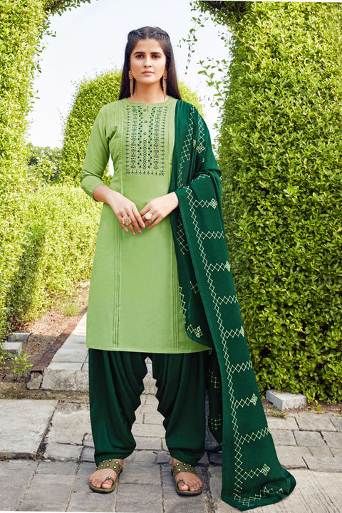 Silk Cotton Suit With Patiala Salwar and Fancy Dupatta (126) - PAAIE