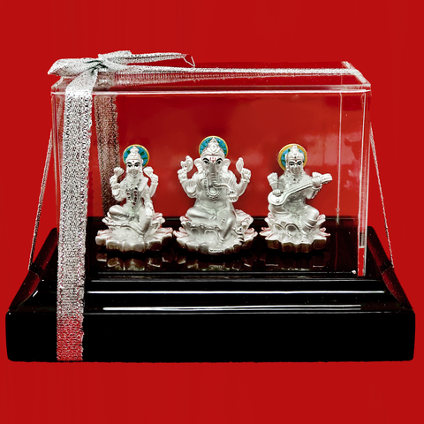 999 Pure Silver Ganesh, Lakshmi and Saraswati Idol - PAAIE