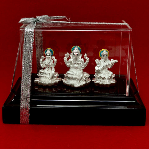 999 Pure Silver Ganesh, Lakshmi and Saraswati Idol - PAAIE