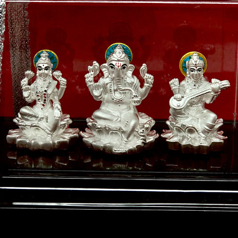 999 Pure Silver Ganesh, Lakshmi and Saraswati Idol - PAAIE