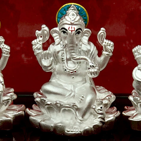 999 Pure Silver Ganesh, Lakshmi and Saraswati Idol - PAAIE