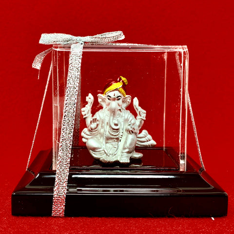 999 Pure Silver Rectangular Ganesha Idol with Turban - PAAIE