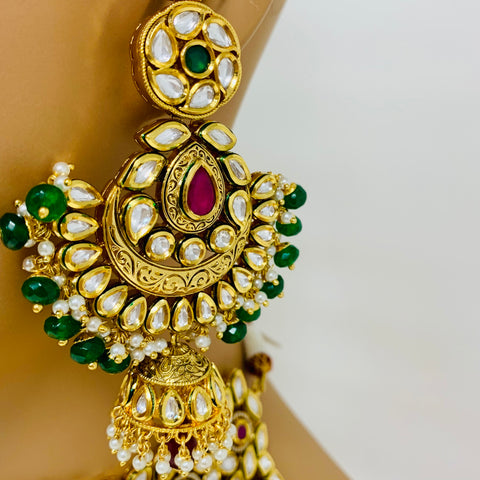 Designer Gold Plated Royal Kundan Ruby & Emerald Necklace with Earrings (D644)