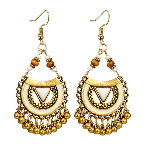 White and Brown Gold-Tone Dangling Chain Earrings - PAAIE