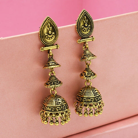 Golden Oxidized Jhumki Dangle Earrings (D6) - PAAIE