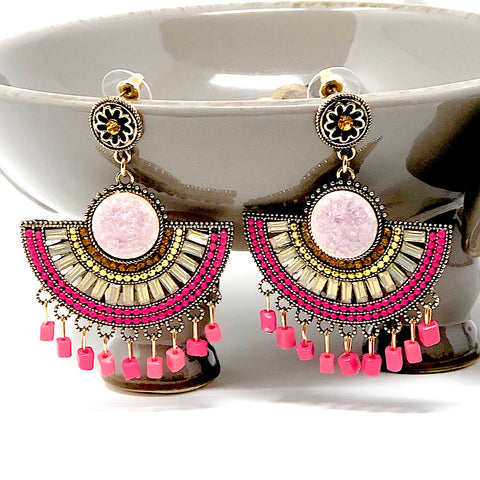 Bohemian Semi-Circle Pink Earrings - PAAIE