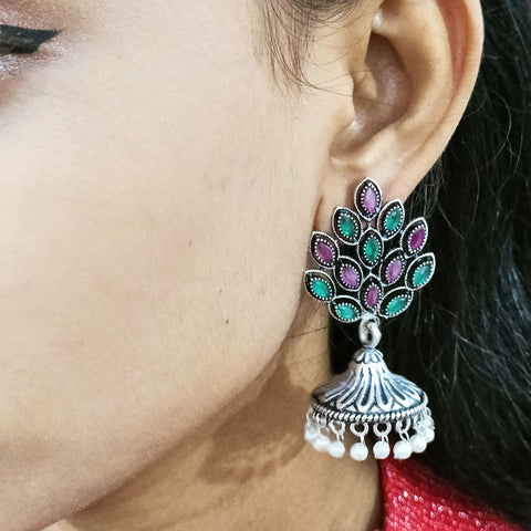 Traditional Style Oxidized Earrings with Stone for Casual Party (E96) - PAAIE