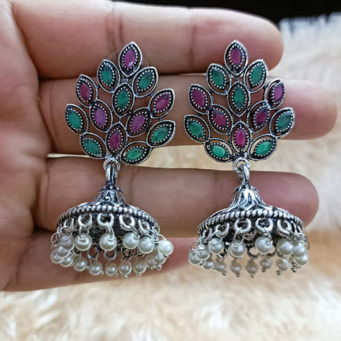 Traditional Style Oxidized Earrings with Stone for Casual Party (E96) - PAAIE
