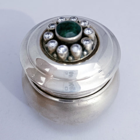 925 Silver Kumkum Box with Green Stone (Design 20) - PAAIE