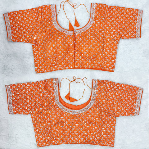 Ravishing Orange Color Designer Silk Embroidered Blouse For Wedding & Party Wear (Design 528) - PAAIE