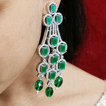 Green Color American Diamond Contemporary Earrings (E183) - PAAIE