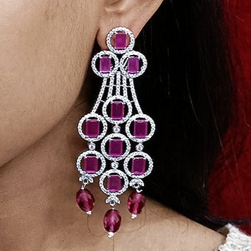 Pink Color American Diamond Contemporary Earrings (E182) - PAAIE