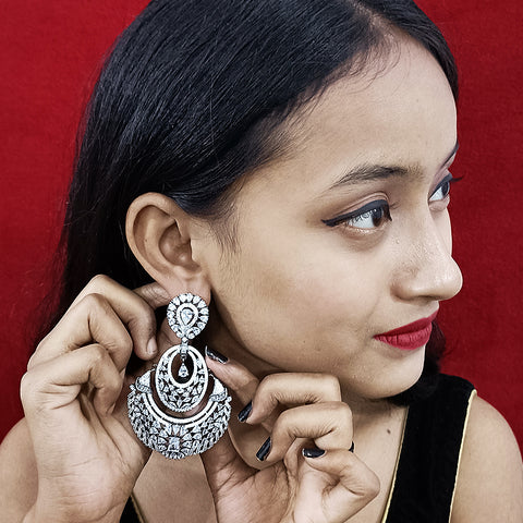 Oxidized American Diamond Contemporary Earrings (E187) - PAAIE
