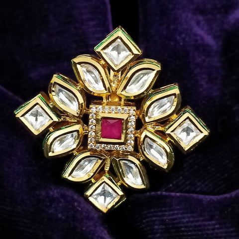 White/Red Designer Gold Plated Kundan Ring (Design 66)