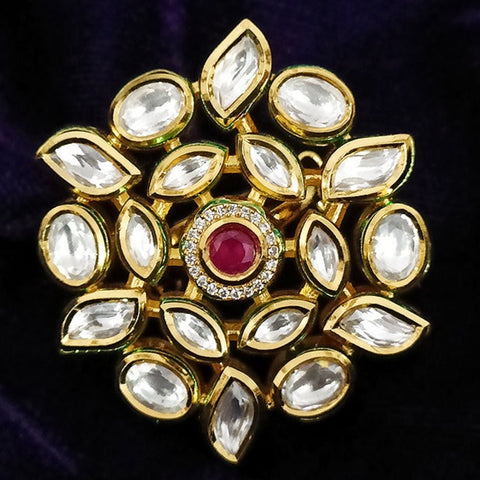 White/Red Designer Gold Plated Kundan Ring (Design 75)