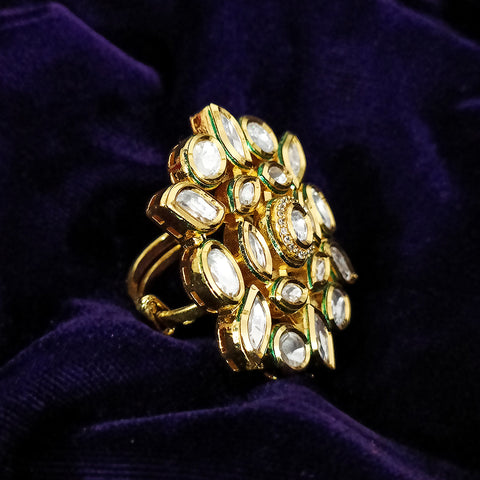 White Designer Gold Plated Kundan Ring (Design 76)
