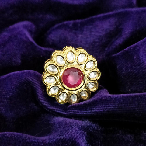 Designer Gold Plated Kundan Ring (Design 69)