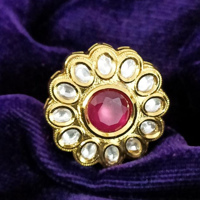 Buy Kundan Classic Designer Ring With Gold Plating 301111 | Kanhai Jewels