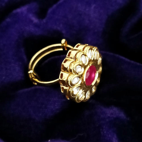 White/Red Designer Gold Plated Kundan Ring (Design 69)