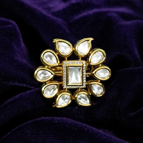 White Designer Gold Plated Kundan Ring (Design 74)