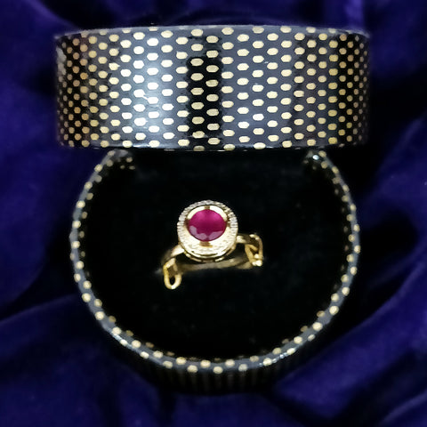 Red Designer Gold Plated Kundan Ring (Design 71)