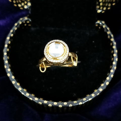 White Designer Gold Plated Kundan Ring (Design 72)