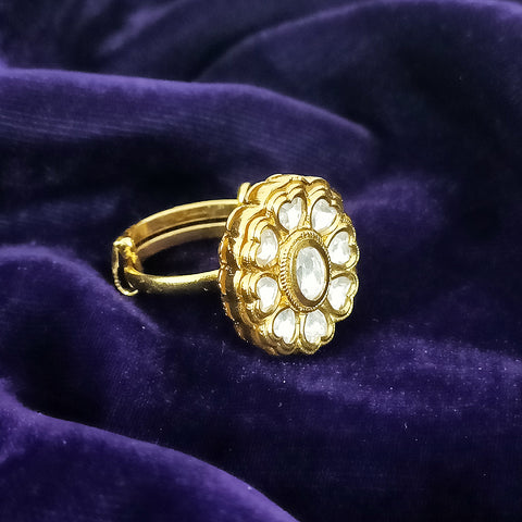 White Designer Gold Plated Kundan Ring (Design 68)
