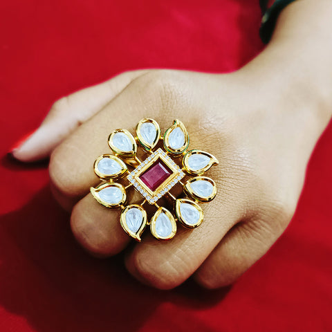 Designer Gold Plated Kundan Ring (Design 73)