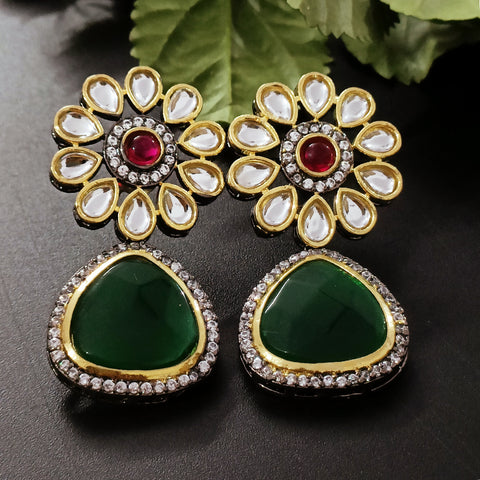 Golden Oxidized Beautifully Green Stone/Kundan Traditional Earrings (E262)