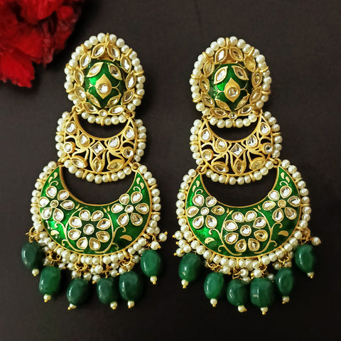 Gold Green Beautifully Enamelled Traditional Earrings (E246)