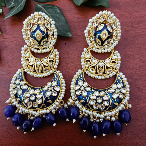Gold Blue Beautifully Enamelled Traditional Earrings (E250)
