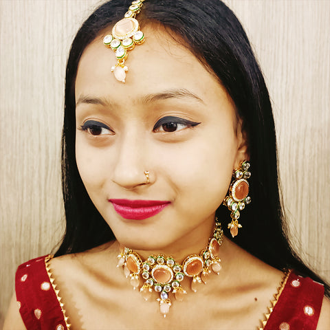 Designer Brown Color Kundan Beaded Necklace with Earrings (D156)