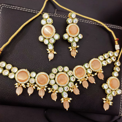Designer Brown Color Kundan Beaded Necklace with Earrings (D156)