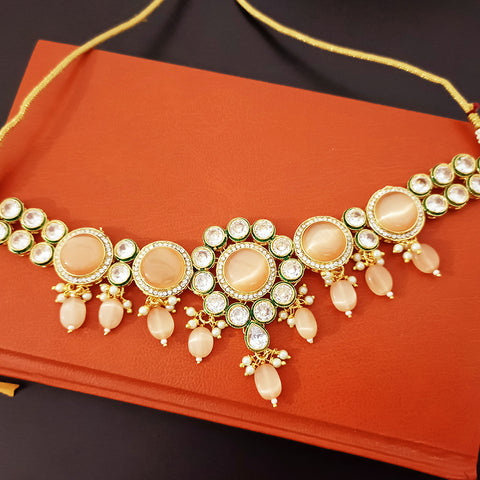 Designer Brown Color Kundan Beaded Necklace with Earrings (D156)