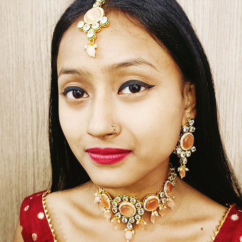 Designer Brown Color Kundan Beaded Necklace with Earrings (D156)