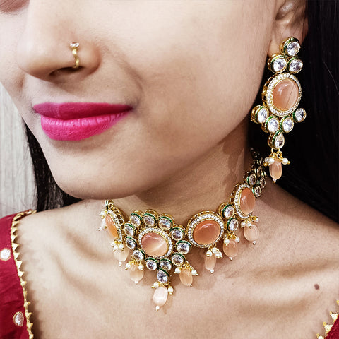 Designer Brown Color Kundan Beaded Necklace with Earrings (D156)