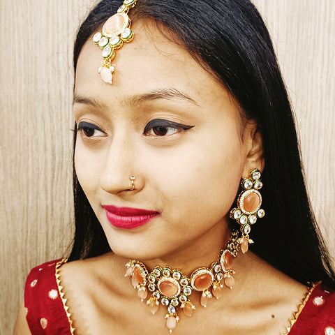 Designer Brown Color Kundan Beaded Necklace with Earrings (D156)