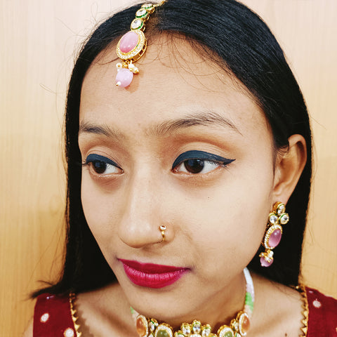 Designer Multi Color Beaded & Kundan Necklace with Earrings (D155)