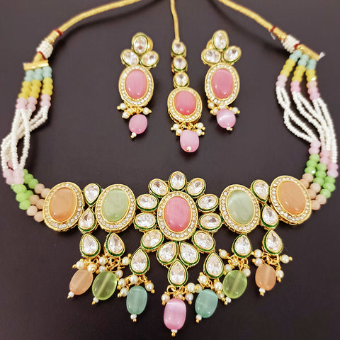 Designer Multi Color Beaded & Kundan Necklace with Earrings (D155)