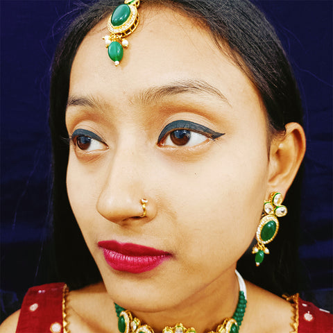 Designer Green Stone & Kundan Beaded Necklace with Earrings (D160)