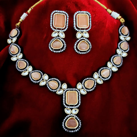 Designer Brown Color Stone & Kundan Beaded Necklace with Earrings (D163)