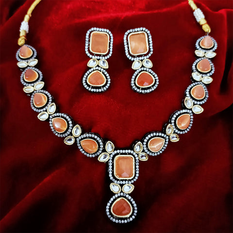 Designer Brown Color Stone & Kundan Beaded Necklace with Earrings (D162)