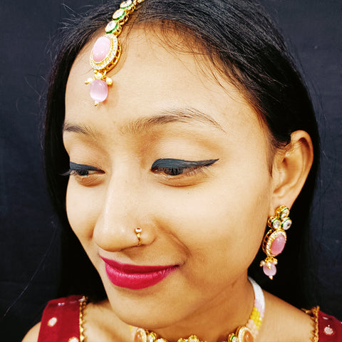 Designer Multi Color Stone & Kundan Beaded Necklace with Earrings (D164)