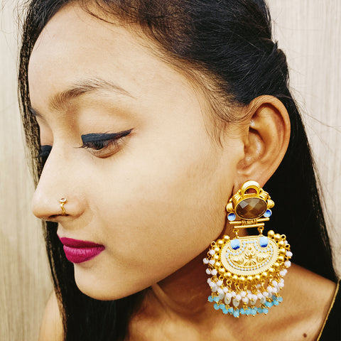 Golden & Blue Beautifully Designed Amrapali Earrings (E272)