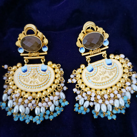 Golden & Blue Beautifully Designed Amrapali Earrings (E272)