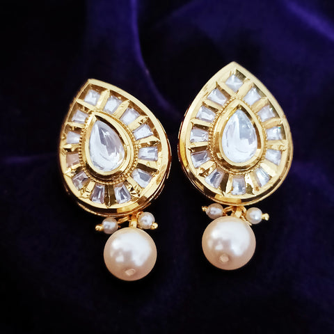 Gold Plated Beautifully Beaded Kundan Earrings