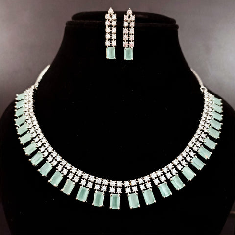 Gold Plated Green Color American Diamond Necklace with Earrings (D172)